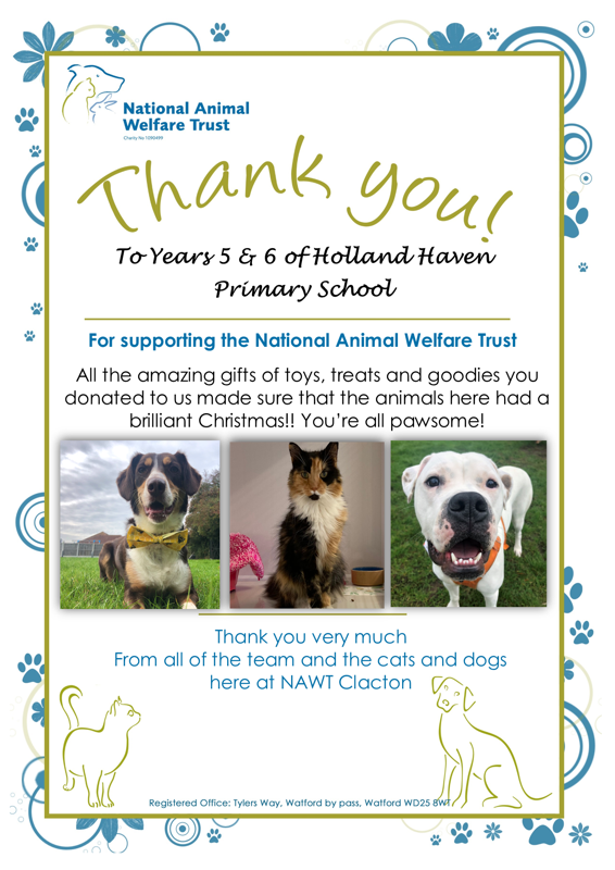 A massive thank you to the parents and children in Upper School for their  kind donations to The National Animal Welfare this Christmas! - HOLLAND  HAVEN PRIMARY SCHOOL